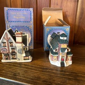 Vintage Giftco sweet shop and village school votive houses